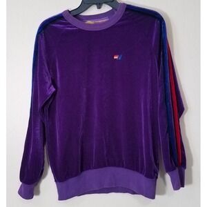 AVIATOR NATION Classic Velvet Velour  Sweatshirt Purple Striped sz Small
